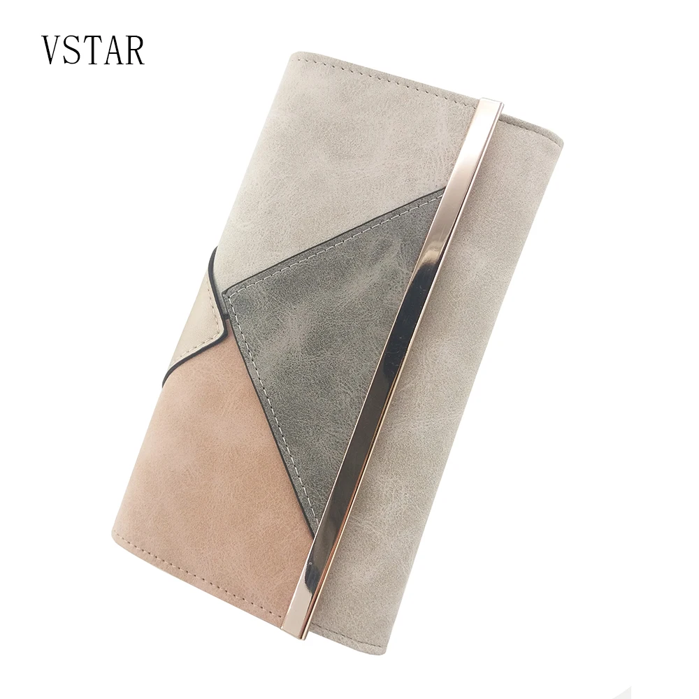 

Silver Suede Pu Patchwork Fashion Design Women Wallet Female Purse with Long High Quality metal bar for Ladies Luxury Wallet