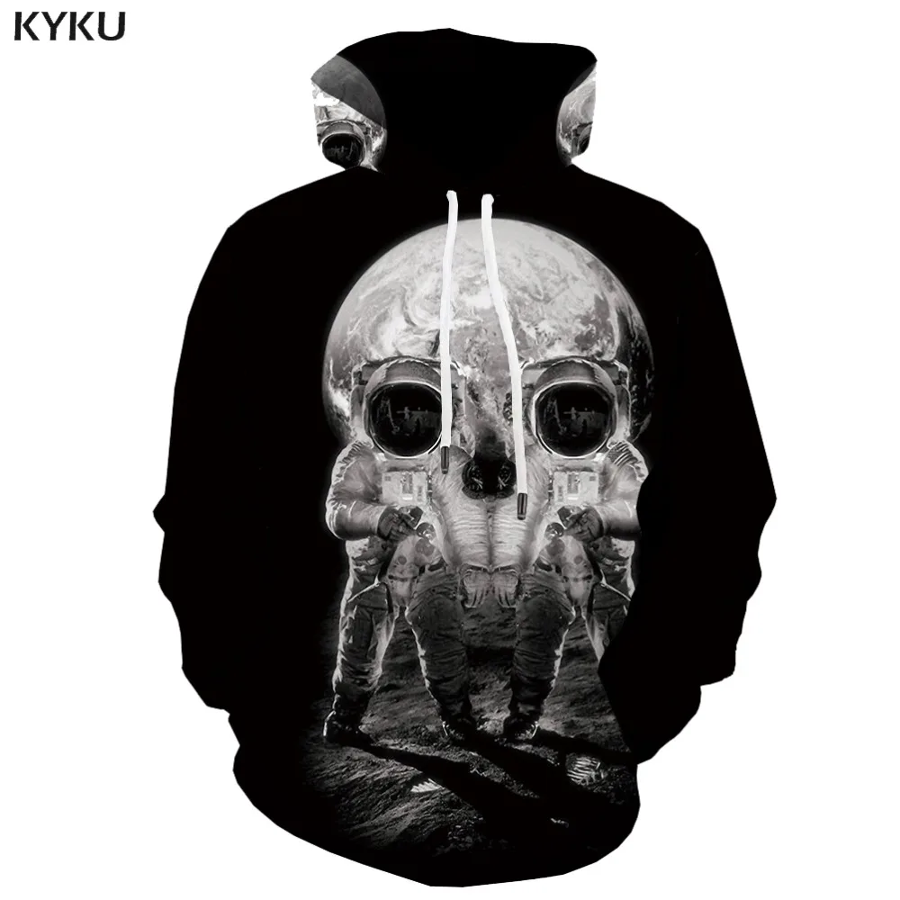 KYKU Brand Skull Hoodie Men Black Hooded Casual Graffiti Hoodie Print Art Sweatshirt Printed Ink Hoody Anime Long Sleeve Funny