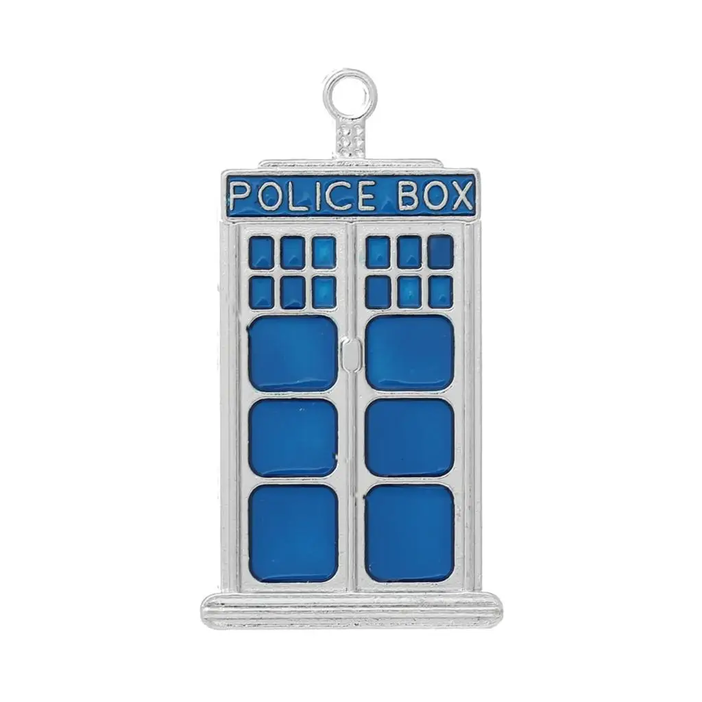 

DoreenBeads Zinc metal alloy Charm Pendants Door Silver Tone Message Pattern " POLICE BOX " Enamel 5cm(2")x 27mm ,1 Pc