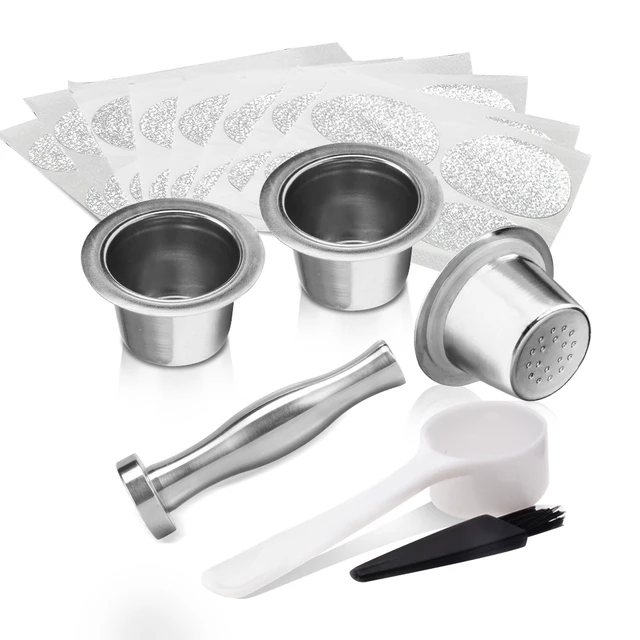 Best Offers For Nespresso Reusable Empty Coffee Capsules Stainless Steel+ Aluminum Foil Seals Refillable Capsule Pod Filtler Dripper Tamper 