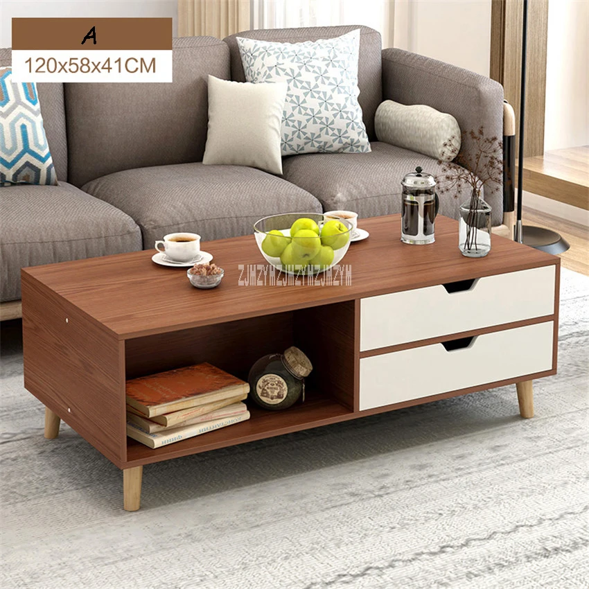 H30 سعة كبيرة بسيطة الحديثة غرفة المعيشة طاولة شاي متعددة الوظائف Teapoy طاولة جانبية مستطيلة نهاية الجدول مع 2-درج