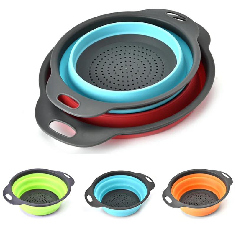 

Silicone Foldable Drain Basket Strainers Retractable Silicone Fruit Vegetable Colander Kitchen Storage Gadgets
