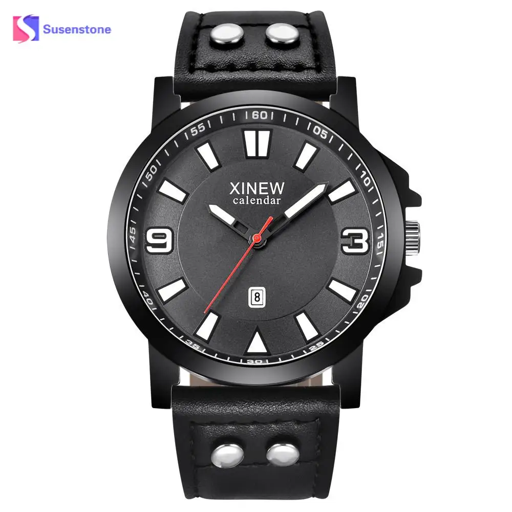 

Fashion Brand Men's Luxury Quartz Wristwatches Man's Sport Stainless Steel Case Leather Quartz Analog Wrist Watch Male Clock #1