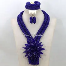 Африканский королевский синий Бусины Свадебный комплект ювелирных изделий африканские костюмы в нигерийском стиле Кристалл Бусины комплект ювелирных изделий alj006