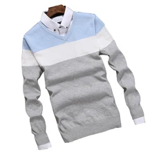 Rlyaeiz свитер для мужчин Цветной полосатый Повседневный пуловер в стиле пэчворк для мужчин весна осень с v-образным вырезом вязаный мужской тонкий Sueter Hombre