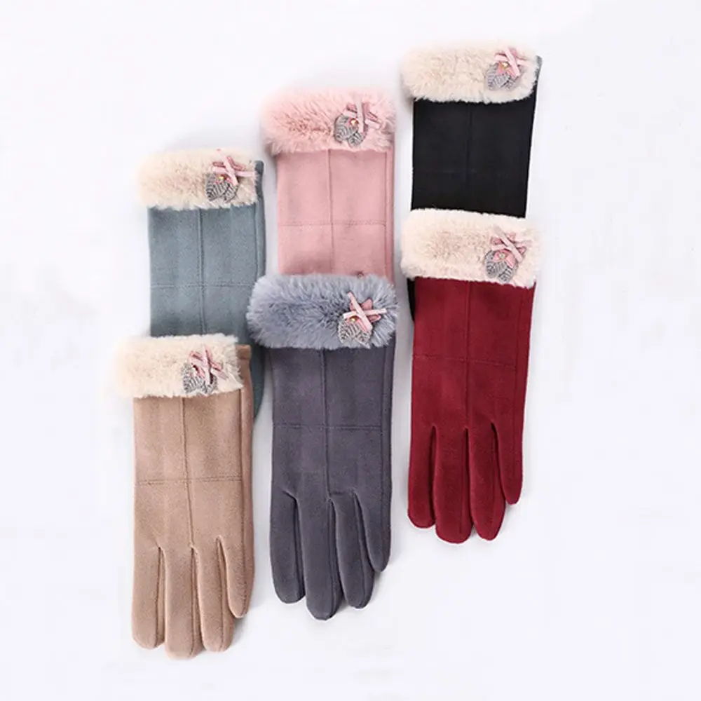 1pair Women Full Finger Gloves Mitts Female Wrist Warm Winter Windproof