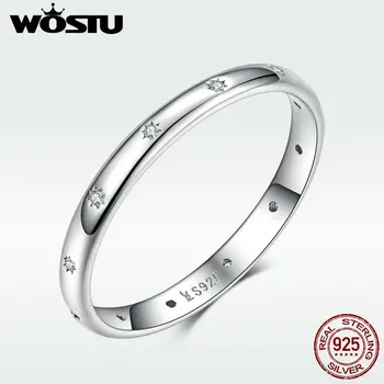 

WOSTU 100% 925 Sterling Silver Fashionable Simple Wedding Ring Zircon Stackable Finger For Women Engagement Jewelry DXR546