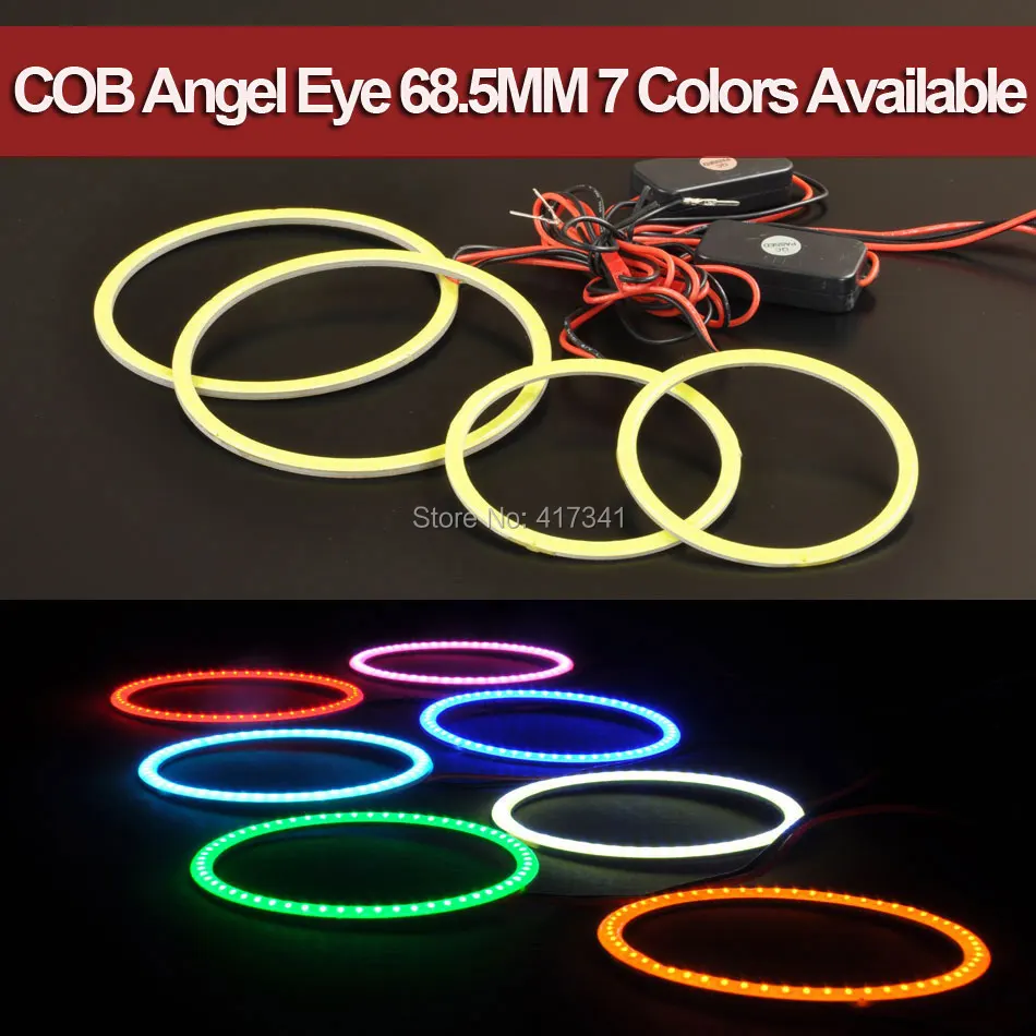 COB Angel Eye Halo Кольцо высокого качества 68,5 мм 2,2 Вт* 2 светодиодное кольцо с ореолом для автомобильных фар белый красный зеленый желтый синий фиолетовый