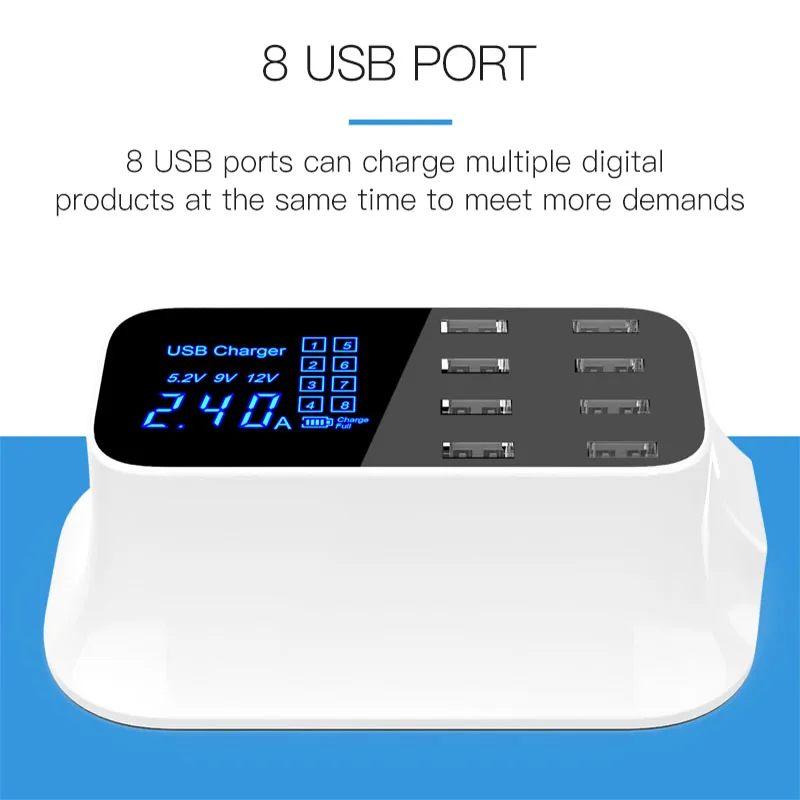 

8-Port USB Smart Charger Power Adapter Desktop Charging Station US /EU /UK Plug LED display for iphone6/7/8/x Samsung S7/S8 J25