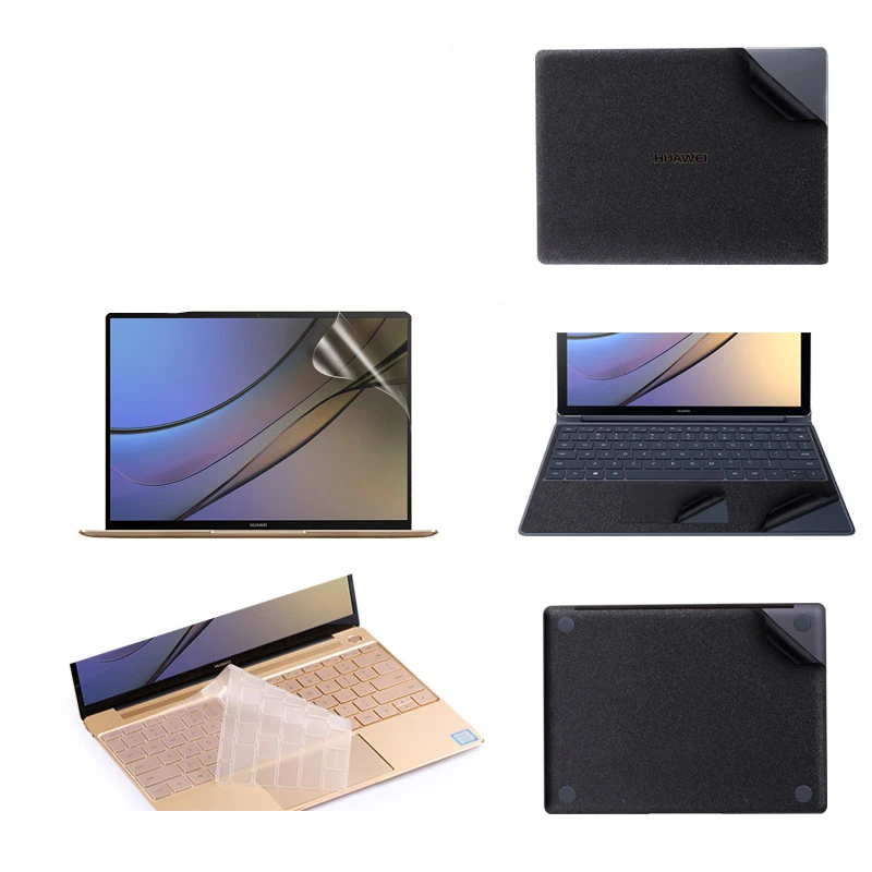 Ноутбук Стикеры для Matebook Pro X 13,9X13,3 ноутбука Наклейка Тетрадь кожи для huawei MateBook E 12 D 15,6+ пленка+ ТПУ Клавиатура покрытия - Цвет: Черный