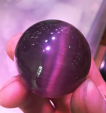 

MUjia Rare natural quartz purple cat eye crystal healing ball 37-40 mm + standing.