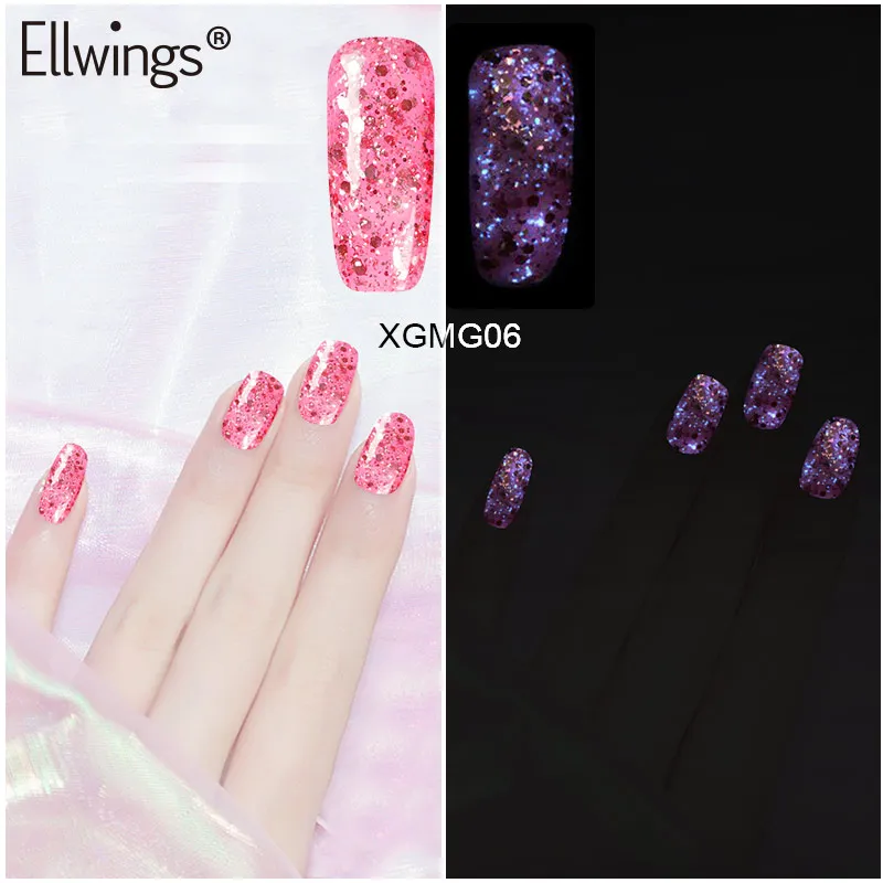 Светящийся Гель лак Ellwings из розового золота блестящий УФ флуоресцентный