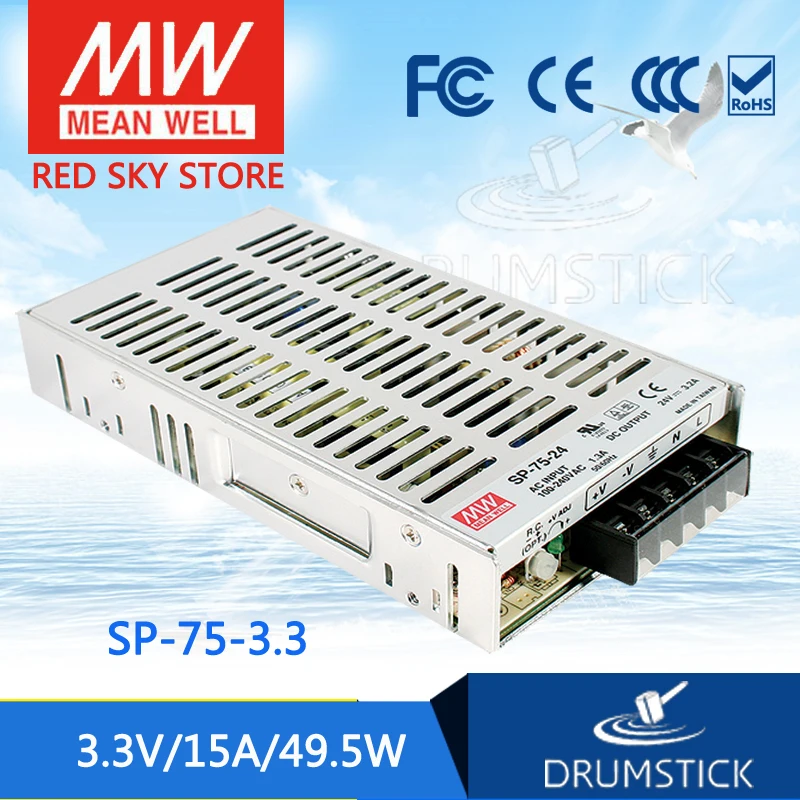 

MEAN WELL SP-75-3.3 3.3V 15A meanwell SP-75 3.3V 49.5W Single Output with PFC Function Power Supply