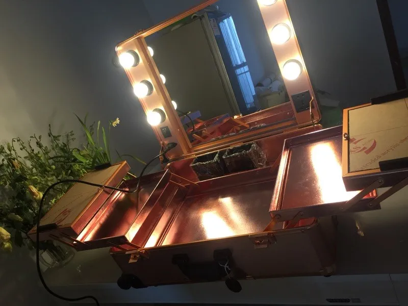 Профессиональный портативный косметический чехол для студии Rolling с освещенным зеркалом