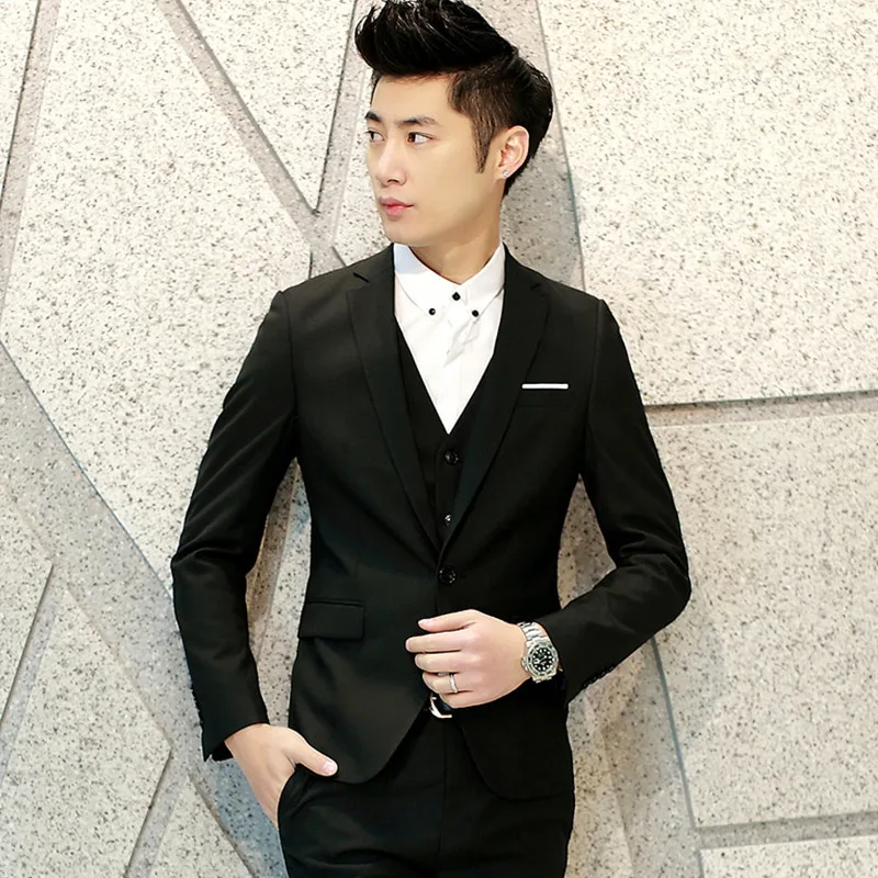 10-1  new 2018 men's fashion brand pure color Wedding Party Tuxedo suits  Men's high-grade formal business suit  (Jackets+Pants+Vest)