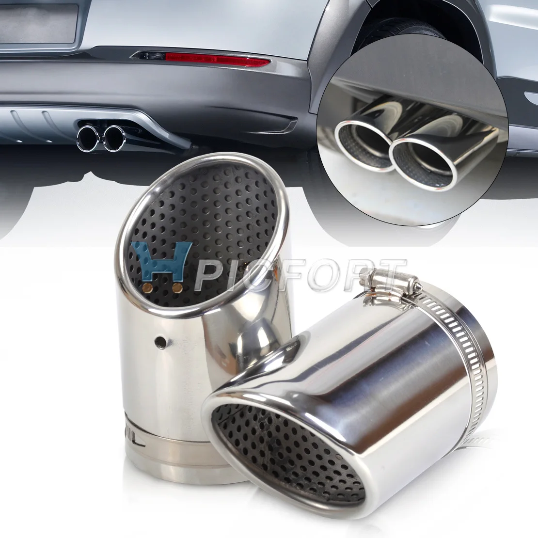 

DWCX 2pcs CHROME STAINLESS STEEL EXHAUST TAIL REAR MUFFLER TIP PIPE TAILPIPE For Audi Q5 A4 B8 Sedan 2.0T VW Tiguan 2009 - 2012