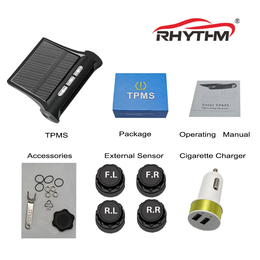 Car TPMS Wireless Tire Pressure Monitor Alarm System+4 External Sensor Tyre Detector Real-time Monitoring Solar/USB Charge Power Car TPMS Wireless Tire Pressure Monitor Alarm System+4 External Sensor Tyre Detector Real-time Monitoring Solar/USB Charge Power