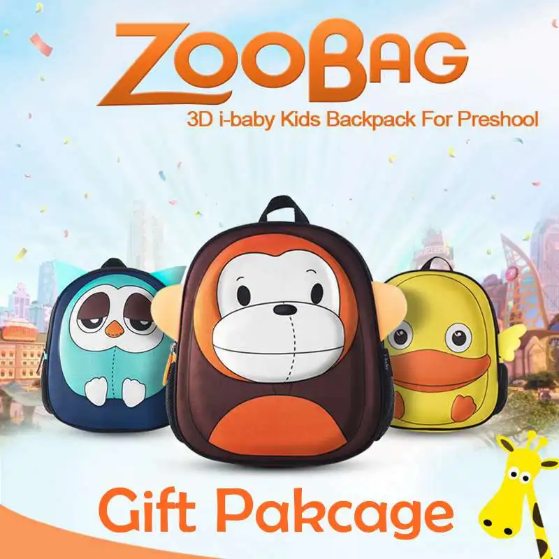 

i-baby 3D Animal Design Kids Backpack Waterproof Schools Baby Toddler Kindergarden Lunch Box Carry Bag, Ages 2+, 6 Colors