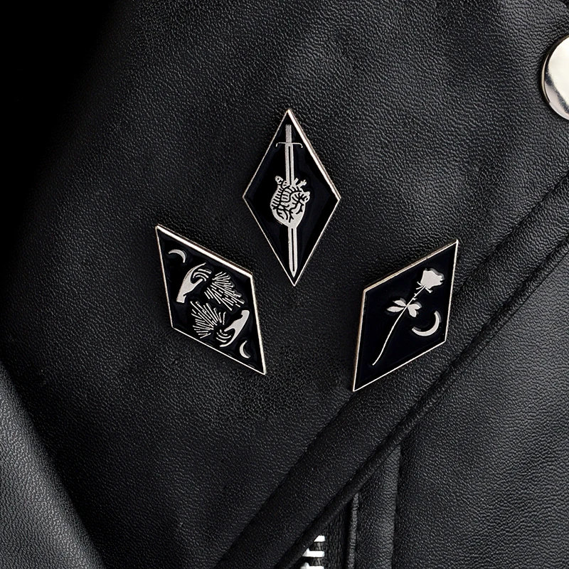 

QIHE JEWELRY 3pcs/set Heart Dagger Rose Moon Hand Goth pin set Punk pins Enamel pins Badges Brooches Men women Accessories