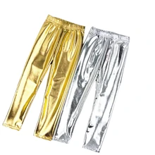 Детские леггинсы для девочек, эластичные От 2 до 12 лет штаны, обтягивающие детские кожаные леггинсы золотистого цвета с металлическими вставками для выступлений