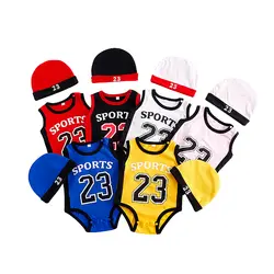 2 шт. одежда для малышей для девочек и мальчиков баскетбол комплекты без рукавов Треугольники восхождение трико шляпа новорожденных