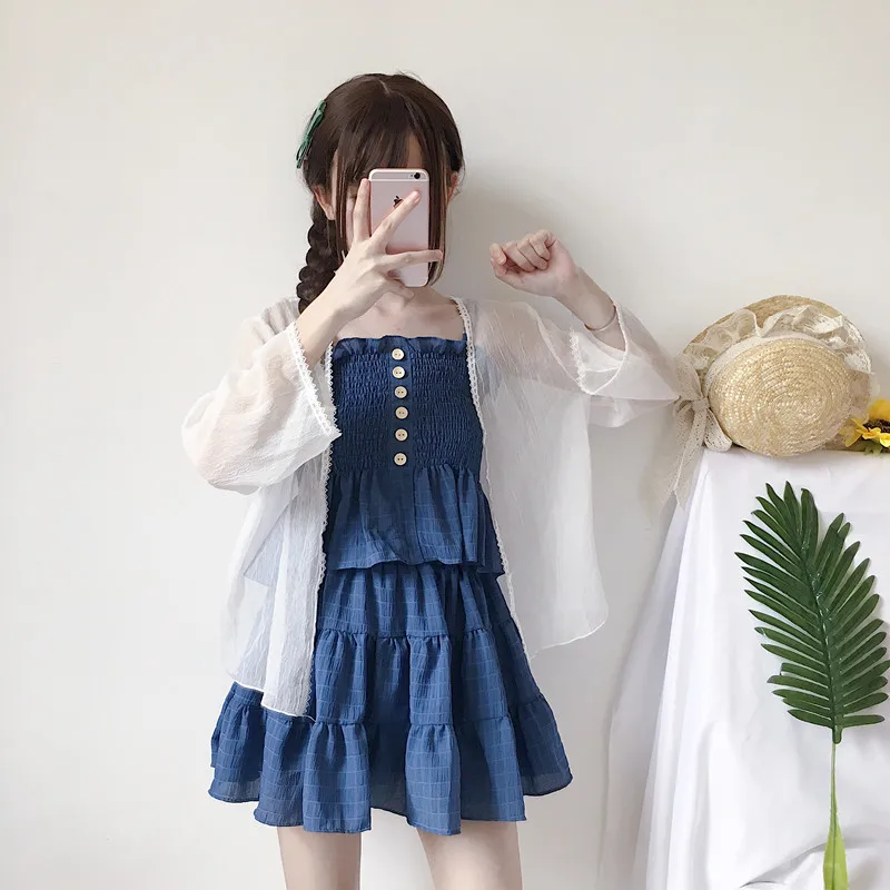 

Summer sweet lolita set vintage lace sun-protective clothing+top+skirt kawaii girl victorian gothic lolita set loli cosplay