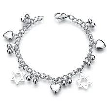 Серебряная цепочка и звено 3D Сердце Подвески Звезда Давида гексаграмма браслеты из нержавеющей стали браслет для женщин DIY День рождения ювелирные изделия