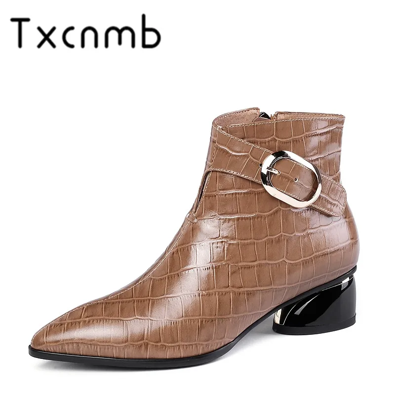 

TXCNMB Fashion Boots Women Ankle Boots Med Heels Autumn Ladies Woman Pointed Toe Party Prom Shoes Woman 2019