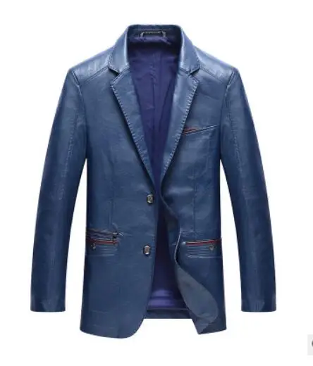 Новые английские мужские кожаные формальные костюмы с 2 пуговицами, модные мужские блейзеры, черные, красные, коричневые однотонные мотоциклетные пальто, замшевая мужская куртка - Цвет: blue