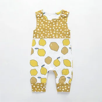 

2019 Newest Bebe Boy Outfits Clothes Newborn Baby Kids Girl Rompers Toddler Lemon Printed Sleeveless Cotton Jumpsuit Playsuit