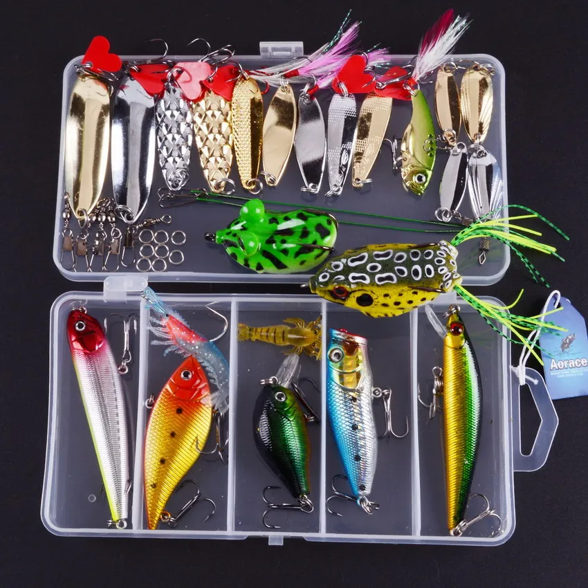38pcs Fishing Lure Kit Mixed Metal Lure Soft Bait Plastic Lures Frog