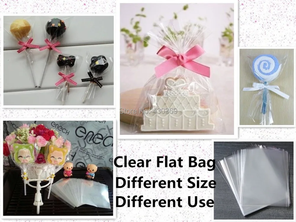 1000pcs/lot 8x12cm 8*12cm Plastic Food bags Clear Cellophane Cake Pop Bags Lollipop Bakery Gift