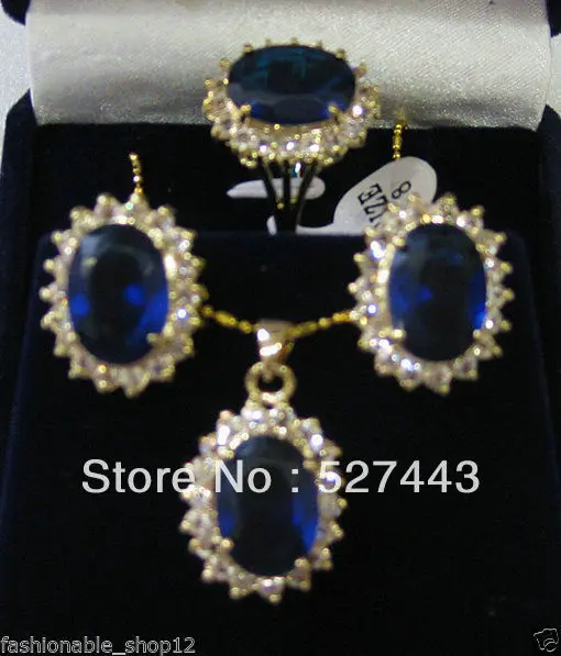 

FREE SHIPPING>>@> Wholesale Noblest sets blue jade pendant ring earrings necklace Natural jewelry