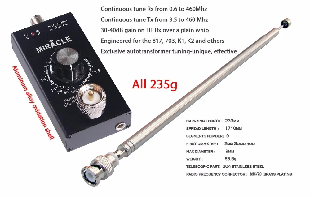 

NEW 1PC QRP all-band Miracle antenna with detachable whip/ HF UHF VHF Ham radio