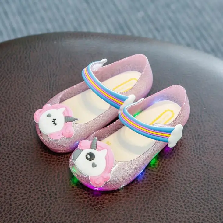 

2019 Unicorn New Summer LED Flashing Light Shoes Girls Sandals Jelly Shoe Fish Mouth Girl Non-slip Kids Sandal Toddler