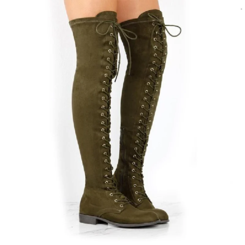 

Women's boots plus size 9-10.5 zipper lace-up designer over the knee boots flock solid fashion high boots ladies autumn