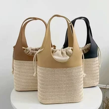 Новые женские сумки, модные соломенные сумки, женские сумки, тканая маленькая сумка-мешок, женская сумка через плечо, пляжная сумка