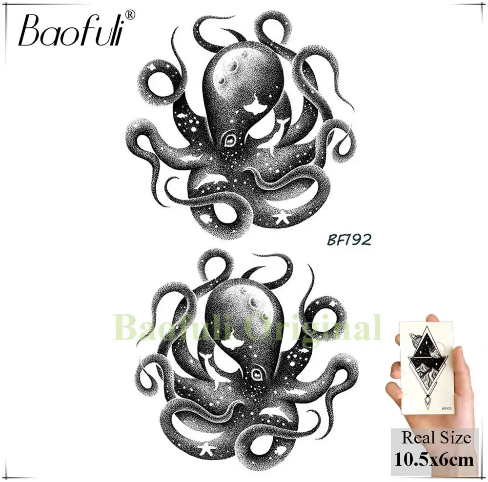 Baofuli Siyah Boya Ahtapot Gecici Dovme Etiket Vucut Sanati Kol
