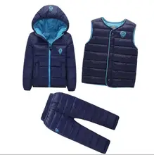 3 Pcs/1 Lot 2016 Hiver Bébé Filles Garçons Vêtements Ensembles Enfants Vers Le Bas Coton-rembourré Manteau + Gilet + pantalon Enfants Infantile Chaud Outdoot Costumes