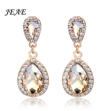 JEAE Fashion Teardrop Champagne Crystal Wedding Long Drop Earrings Gold Elegant Bridal Wedding Engagement Jewelry Accessories