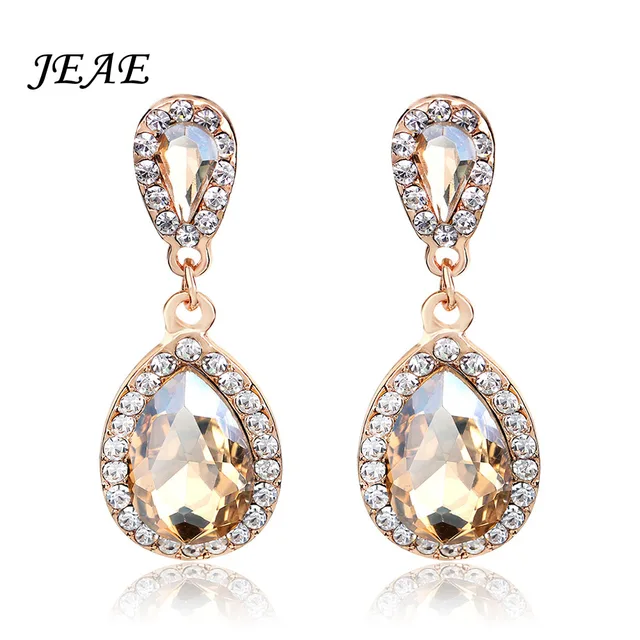 Teardrop Champagne Rhinestone Crystal Wedding Earrings Long Drop Teardrop Champagne Rhinestone Crystal Wedding Earrings Long Drop Gold Cubic Zirconia Women Bridal Jewelry