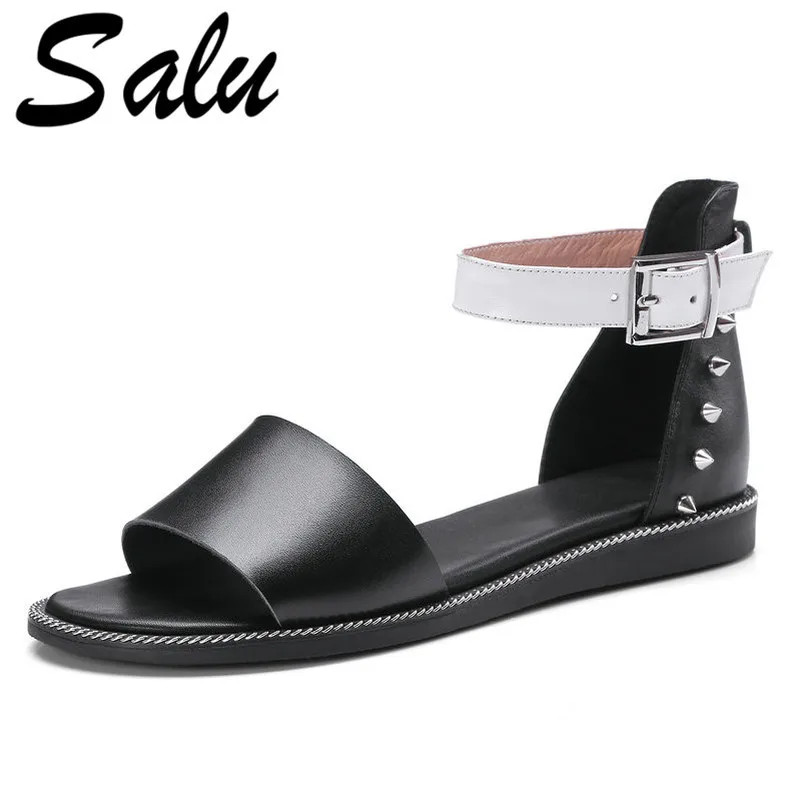 

Salu Chaussures Femme 2019 Genuine Leather Summer Shoes Woman Fashion Flat Women Sandals Casual Beach Women Shoes