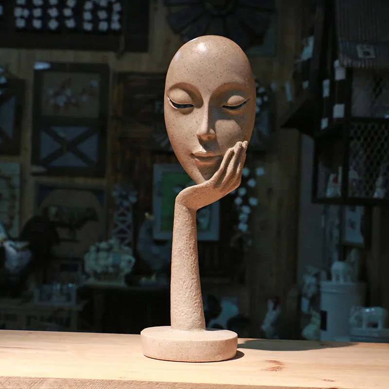 Nordic Human Face Mask Sculptures Decoration Thinking Lady Face Statues