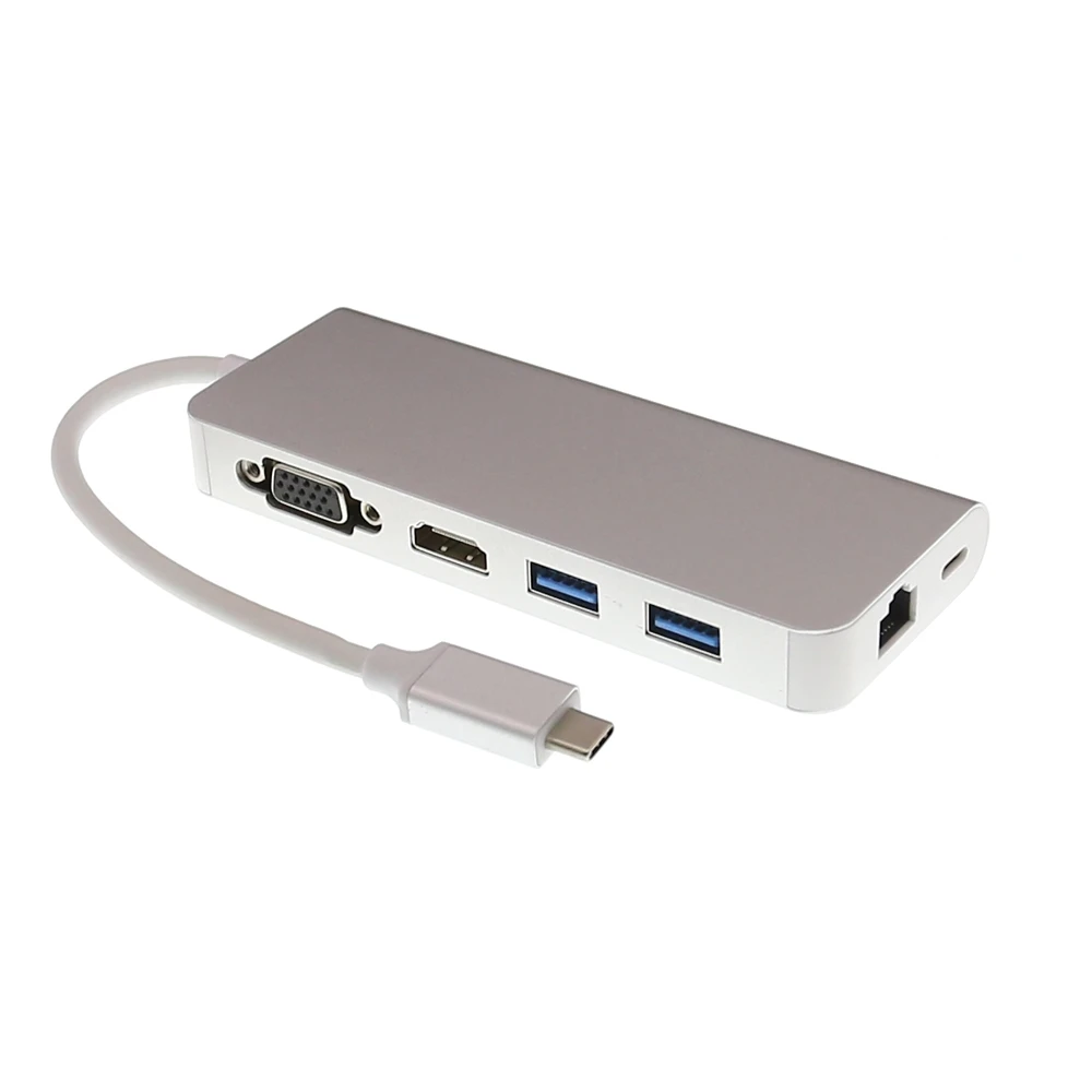 5 шт./лот Thunderbolt 3 USB C Тип на 2 0 Hub с 4K 30hz HDMI VGA 1000M RJ45 PD зарядный адаптер для Macbook|USB-хабы|