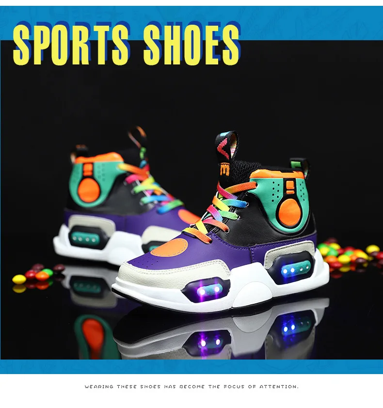 Новинка, Детские светящиеся кроссовки с зарядкой от usb для мальчиков, цветной светодиодный светильник, сетчатые светящиеся кроссовки для девочек, детская обувь