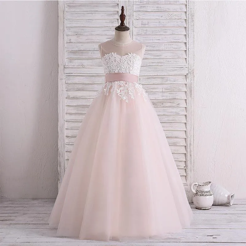 Sweep tarin Butterflies 3D Flowers Jewel Kids Formal 2019 Custom Made Tulle Covered Back Flower Girl Dresses