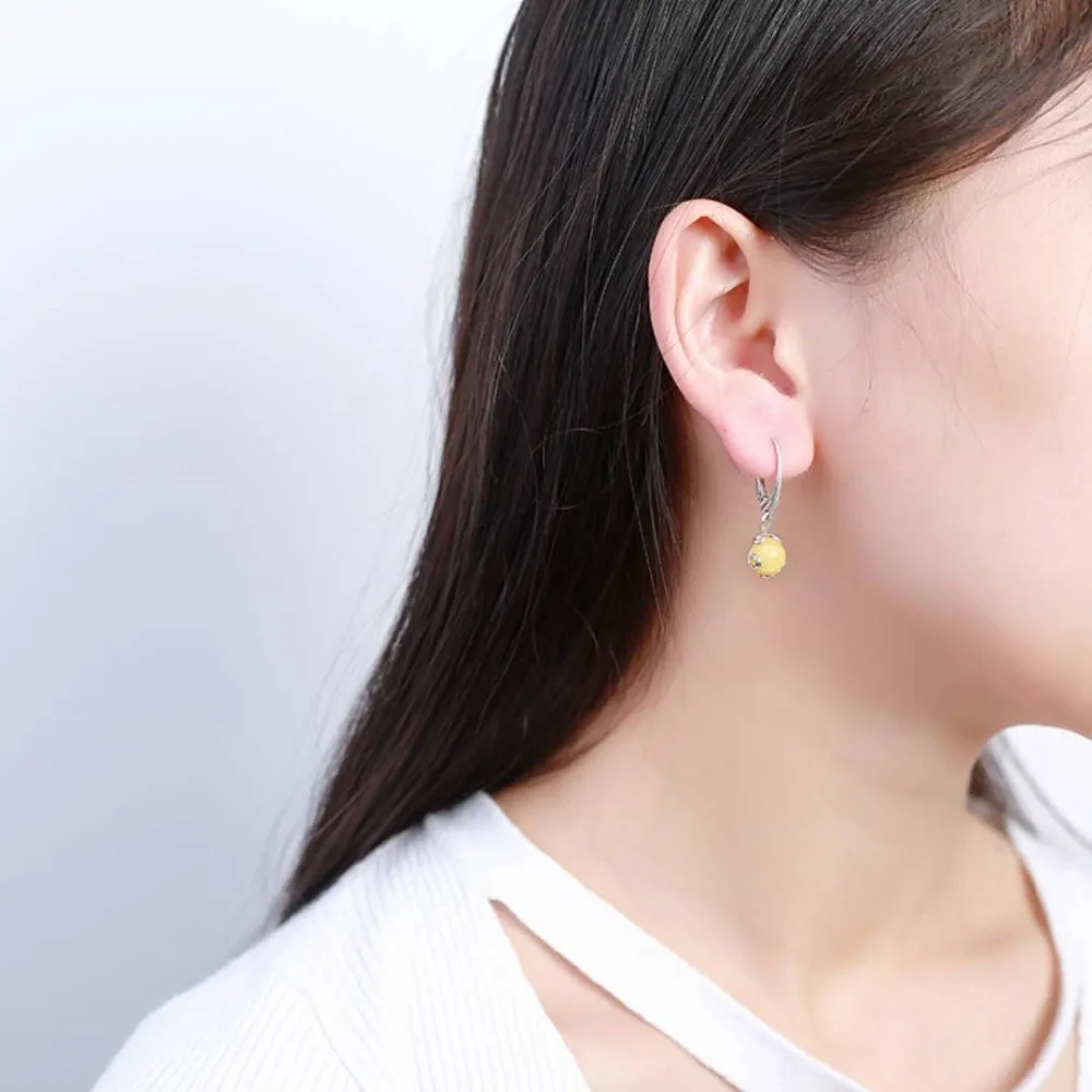

JUDUO Natural Yellow Amber 925 Sterling Silver And Romantic Earrings For Women