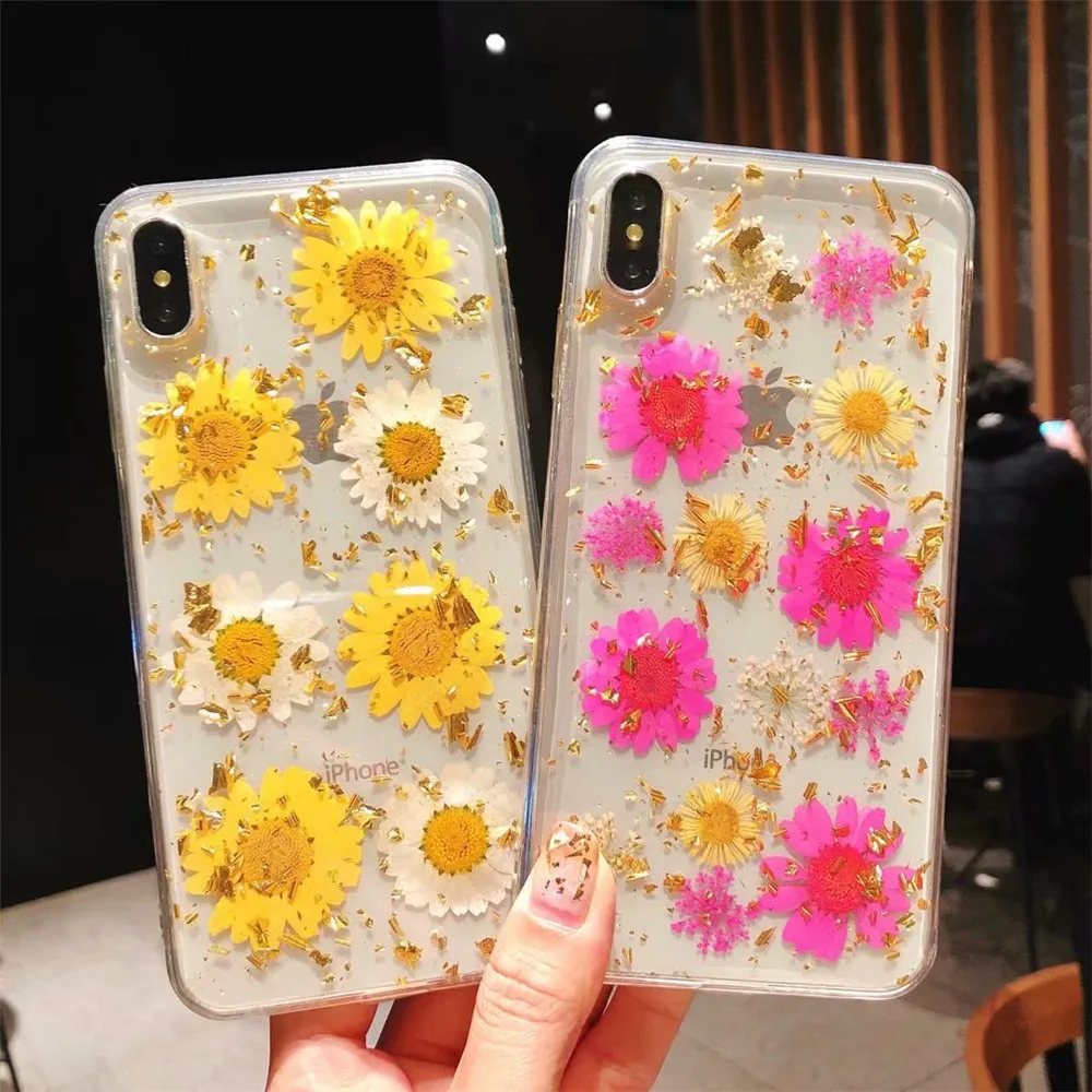 

Dried Real Flower Handmade Clear Pressed Phone Case For XS Max XR XS Case For iPhone 6 6S 7 8 Plus Case Soft TPU Back Cover Capa