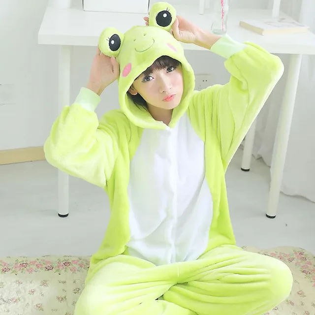 Пижамные комплекты с единорогом, женские пижамы с животными, зимняя ночная рубашка с единорогом, Пижама-комбинезон, пижама в виде костюм Косплея - Цвет: Frog