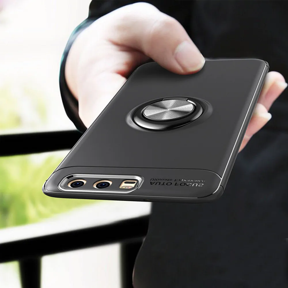 

For Huawei P10 Case P10 Lite Case Cover Colorful Metal Magnetic Ring Holder Soft Silicone TPU Luxury Case for Huawei P10 Plus